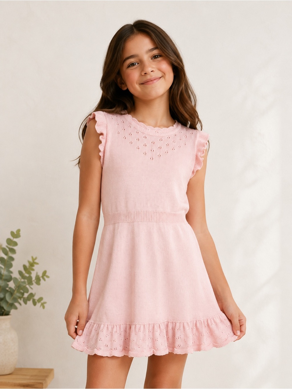 Cat & Jack Girls Pink Knit Ruffle Sweater Dress Size L (10/12)